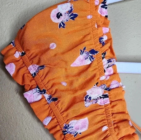 Free People Like a Lady Orange Citrus Floral Mini Dress Lace Up Back S NWT - Picture 5 of 16